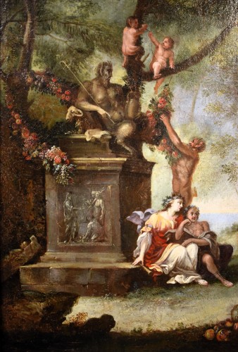 XVIIe siècle - Bacchanale avec offrandes à Pan - Atelier de Filippo Lauri (1623-1694)